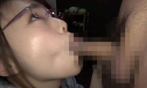 Cute Asian girl with glasses gives a great head beyond cam